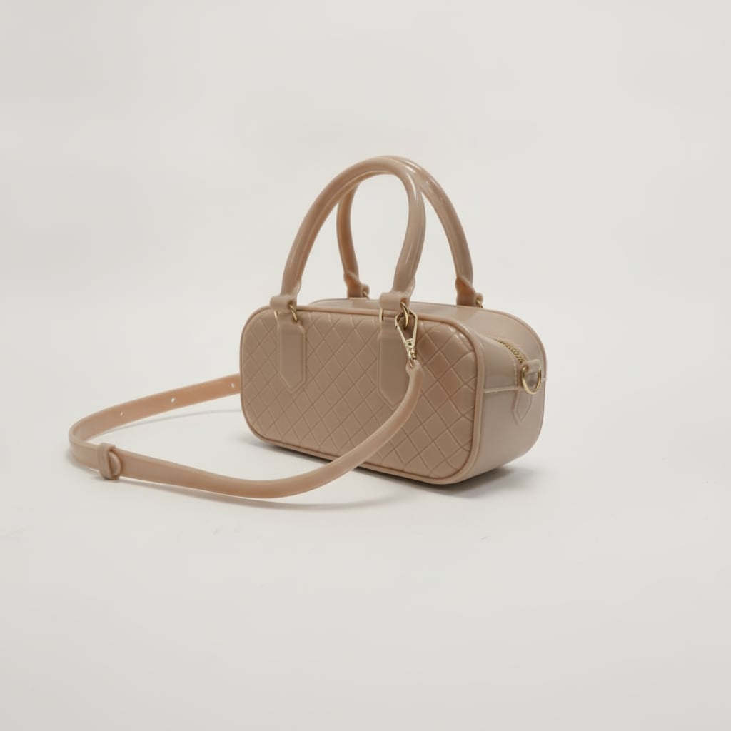 Bauletto donna intrecciato con manici e tracolla - Beige