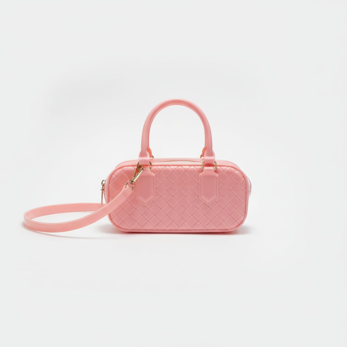 Bauletto donna intrecciato con manici e tracolla - Rosa