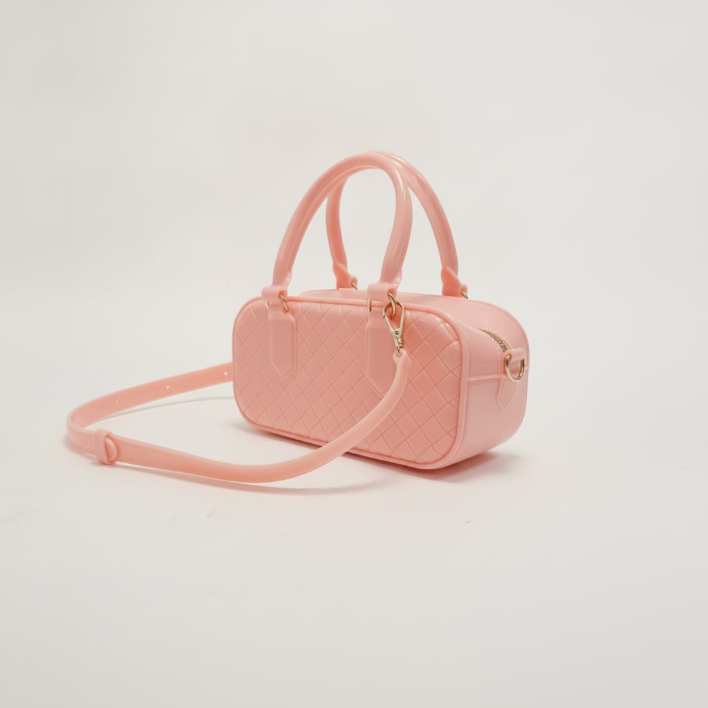 Bauletto donna intrecciato con manici e tracolla - Rosa
