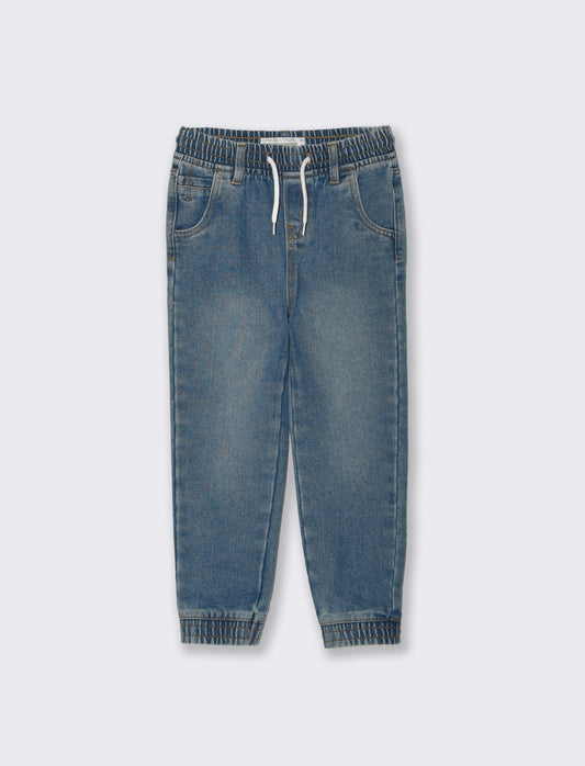 Denim joggers with laces and pockets - Blue