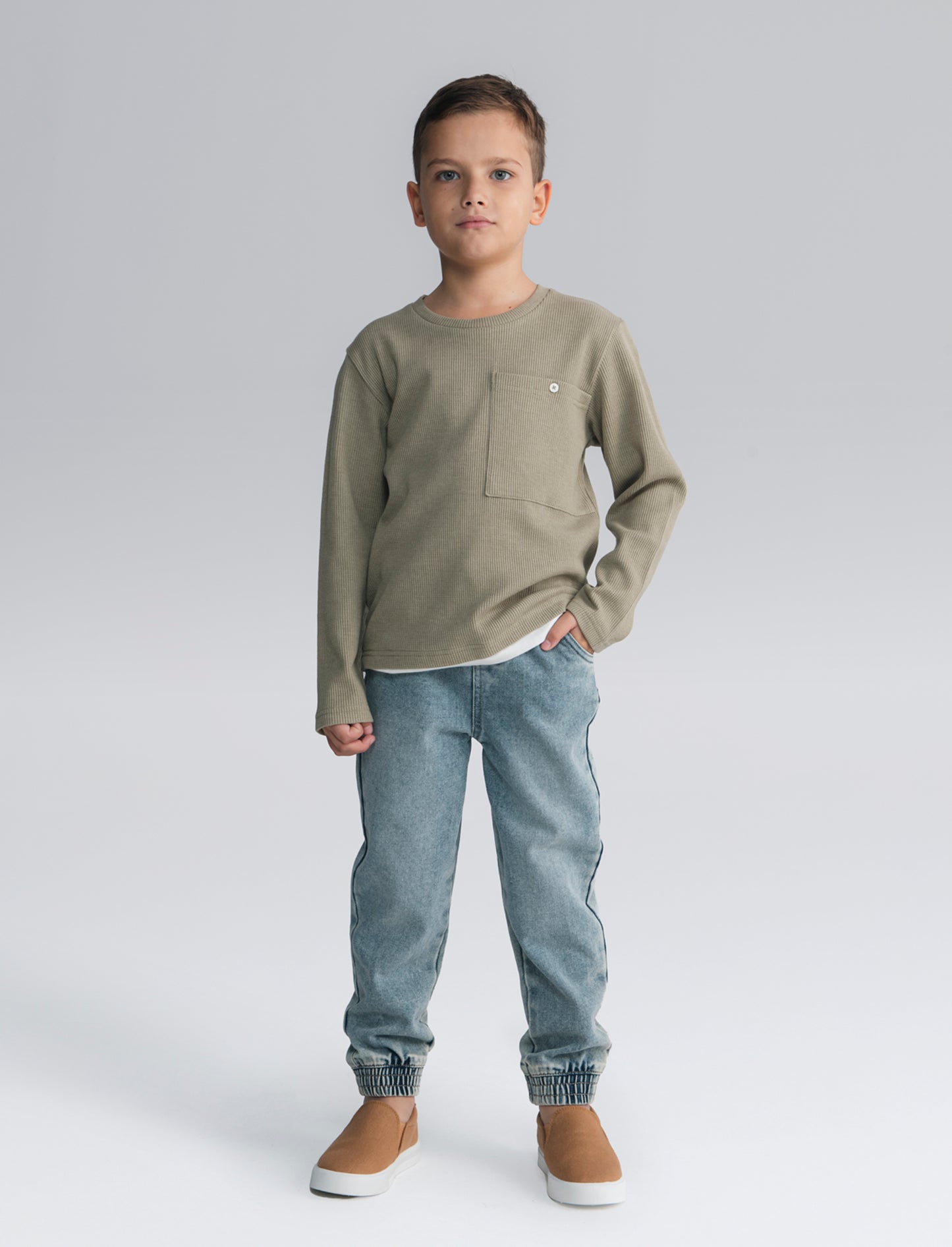 Jogger in denim con lacci e tasche - Denim chiaro