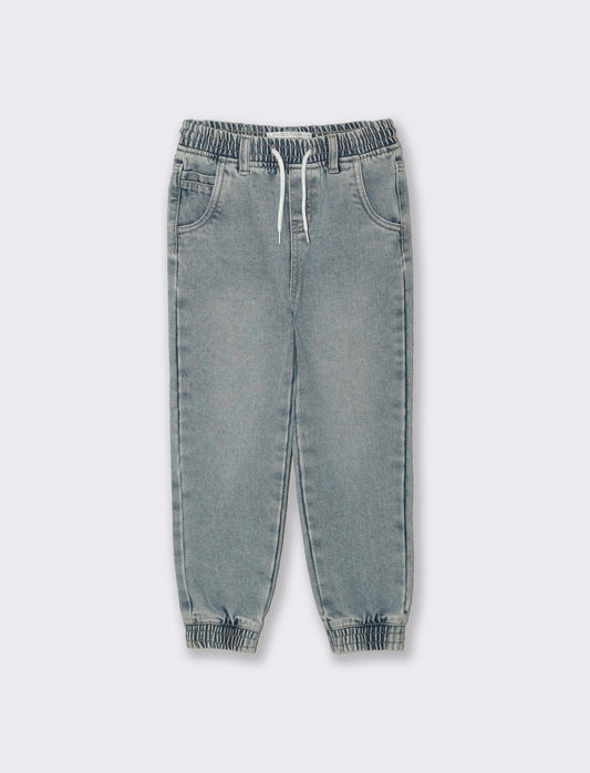 Denim joggers with laces and pockets - Blue