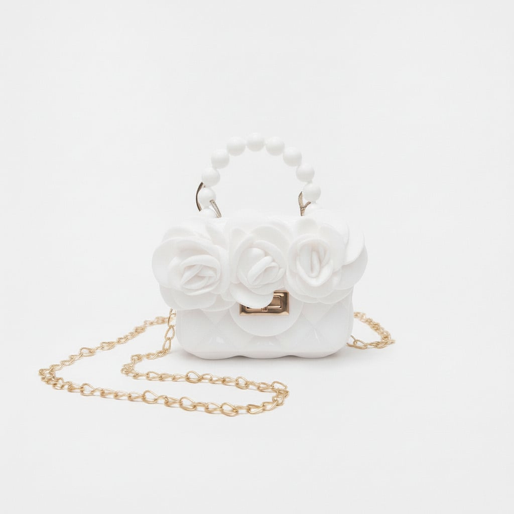 Borsetta bambina gommata con rose - Bianco