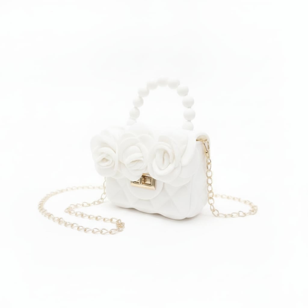 Borsetta bambina gommata con rose - Bianco