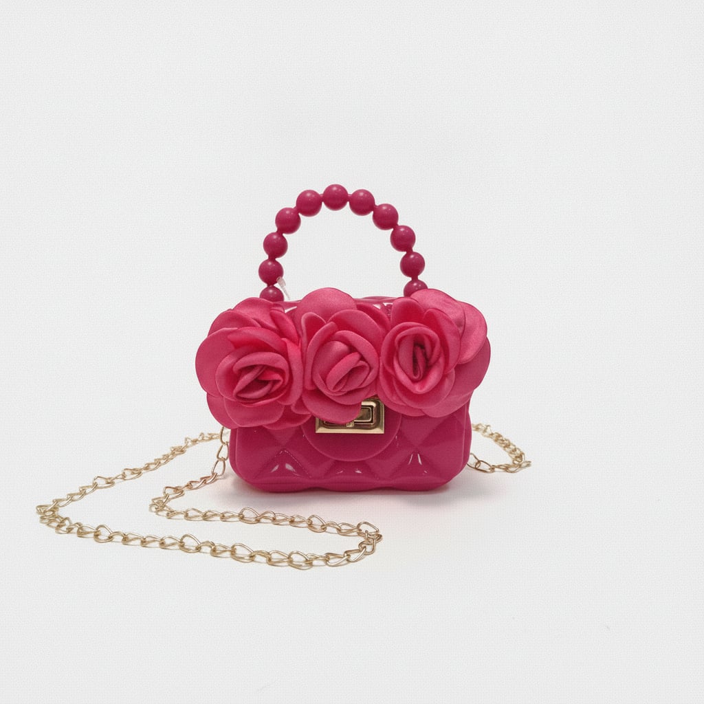 Borsetta bambina gommata con rose - Fuxia