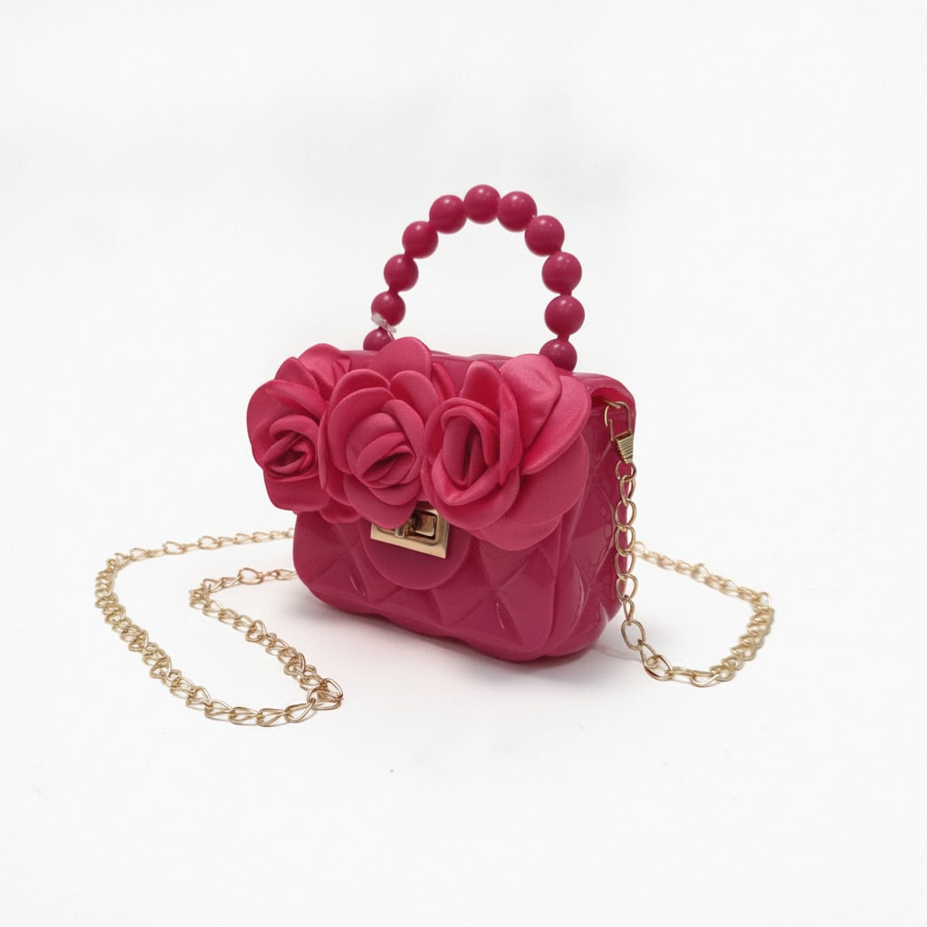 Borsetta bambina gommata con rose - Fuxia