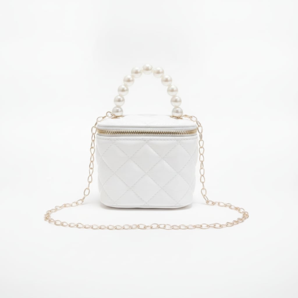 Bauletto bambina manico perle trapuntato - Bianco