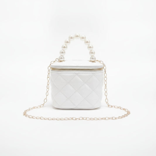 Bauletto bambina manico perle trapuntato - Bianco