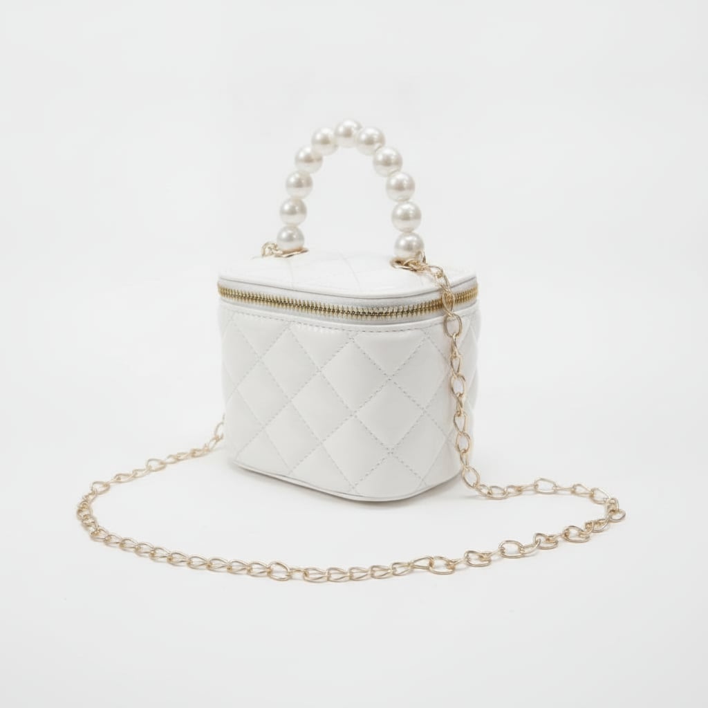 Bauletto bambina manico perle trapuntato - Bianco