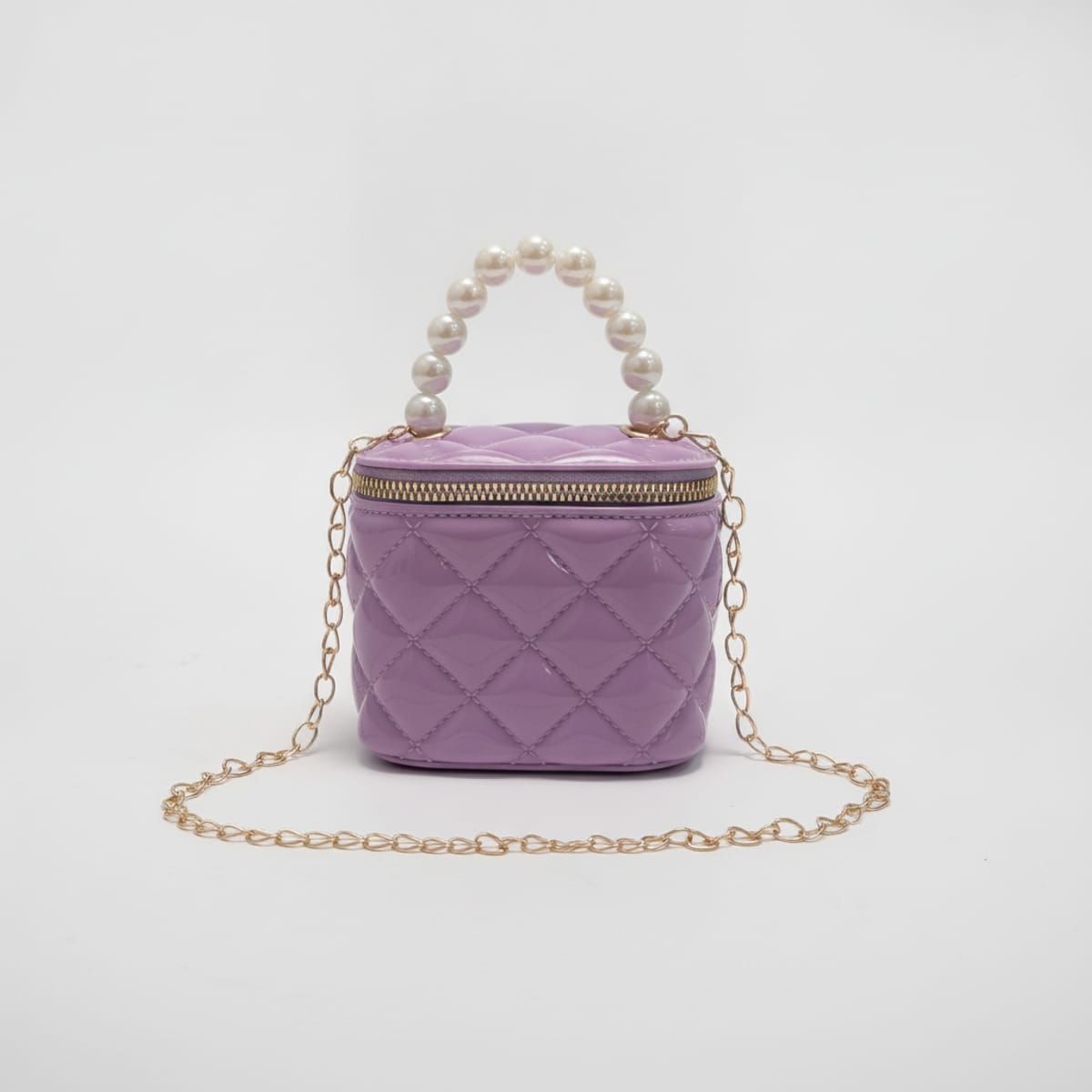 Bauletto bambina manico perle trapuntato - Lilla