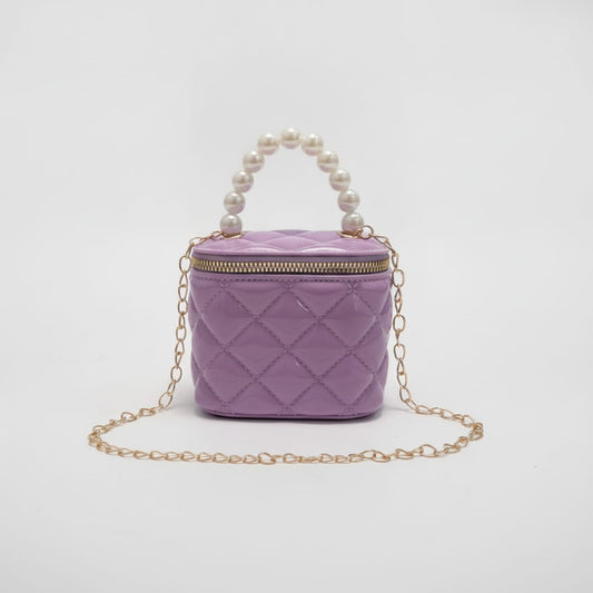 Bauletto bambina manico perle trapuntato - Lilla