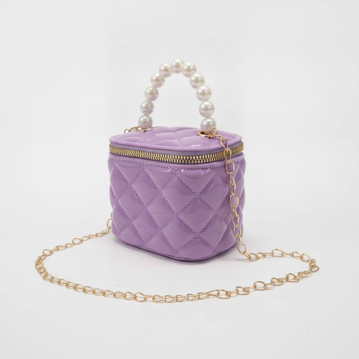 Bauletto bambina manico perle trapuntato - Lilla