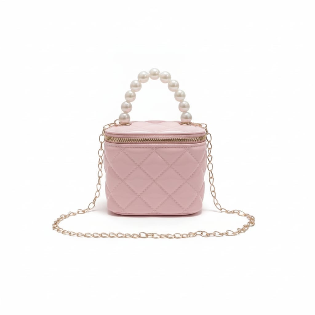 Bauletto bambina manico perle trapuntato - Rosa