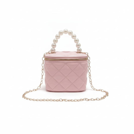 Bauletto bambina manico perle trapuntato - Rosa