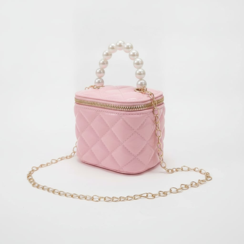 Bauletto bambina manico perle trapuntato - Rosa
