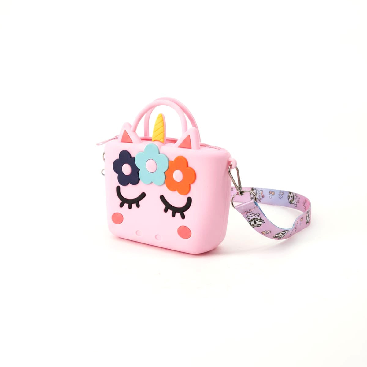 Borsetta bambina unicorno gommata con manici - Rosa