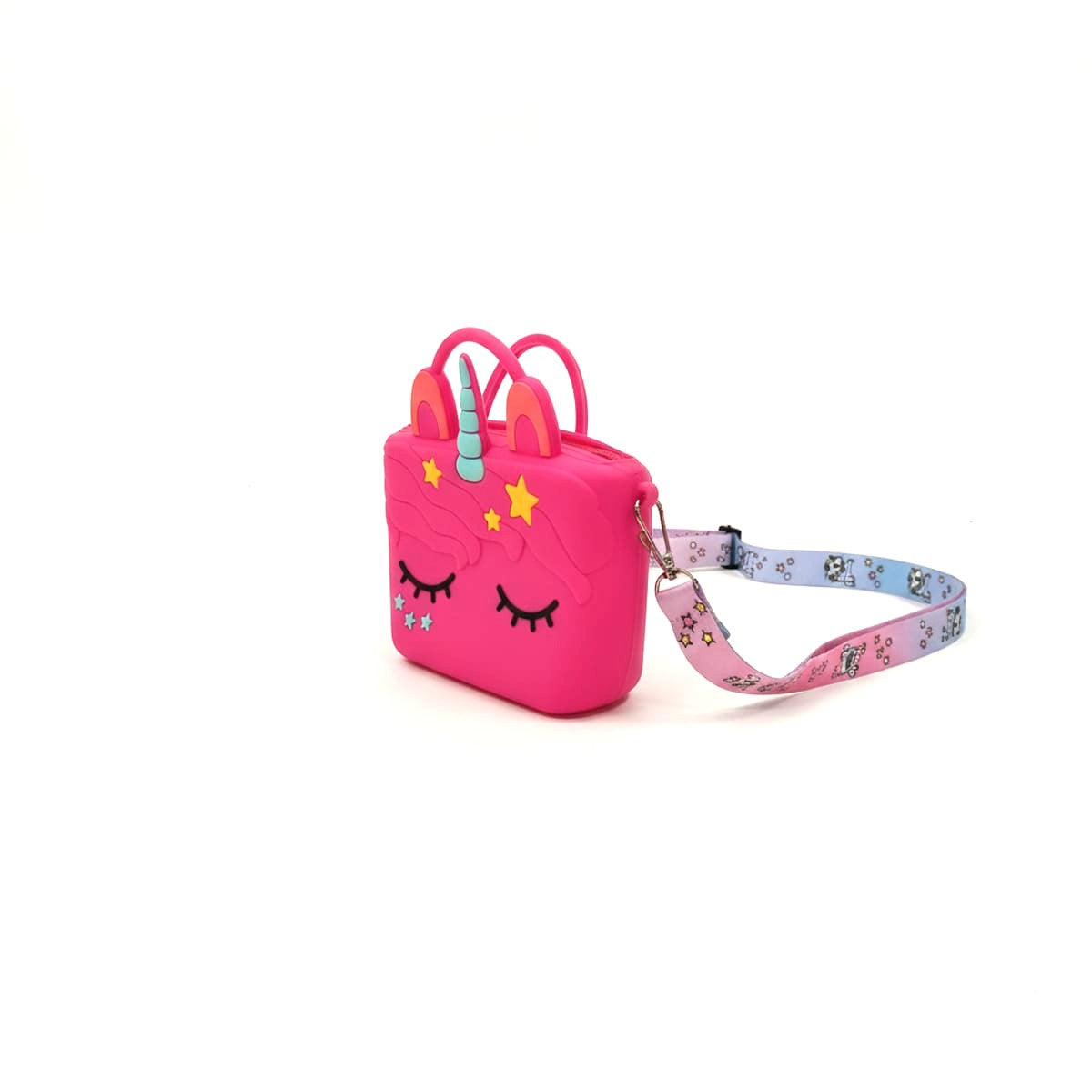 Borsetta bambina unicorno gommata con manici - Fuxia