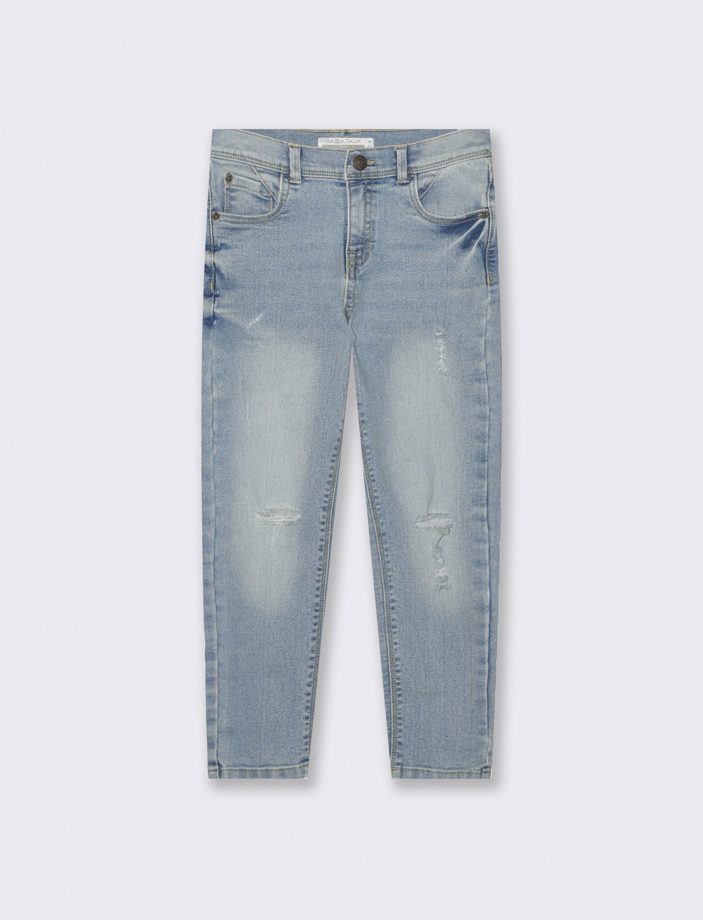 Jeans 5 tasche con rotture e vita elastica - Denim chiaro