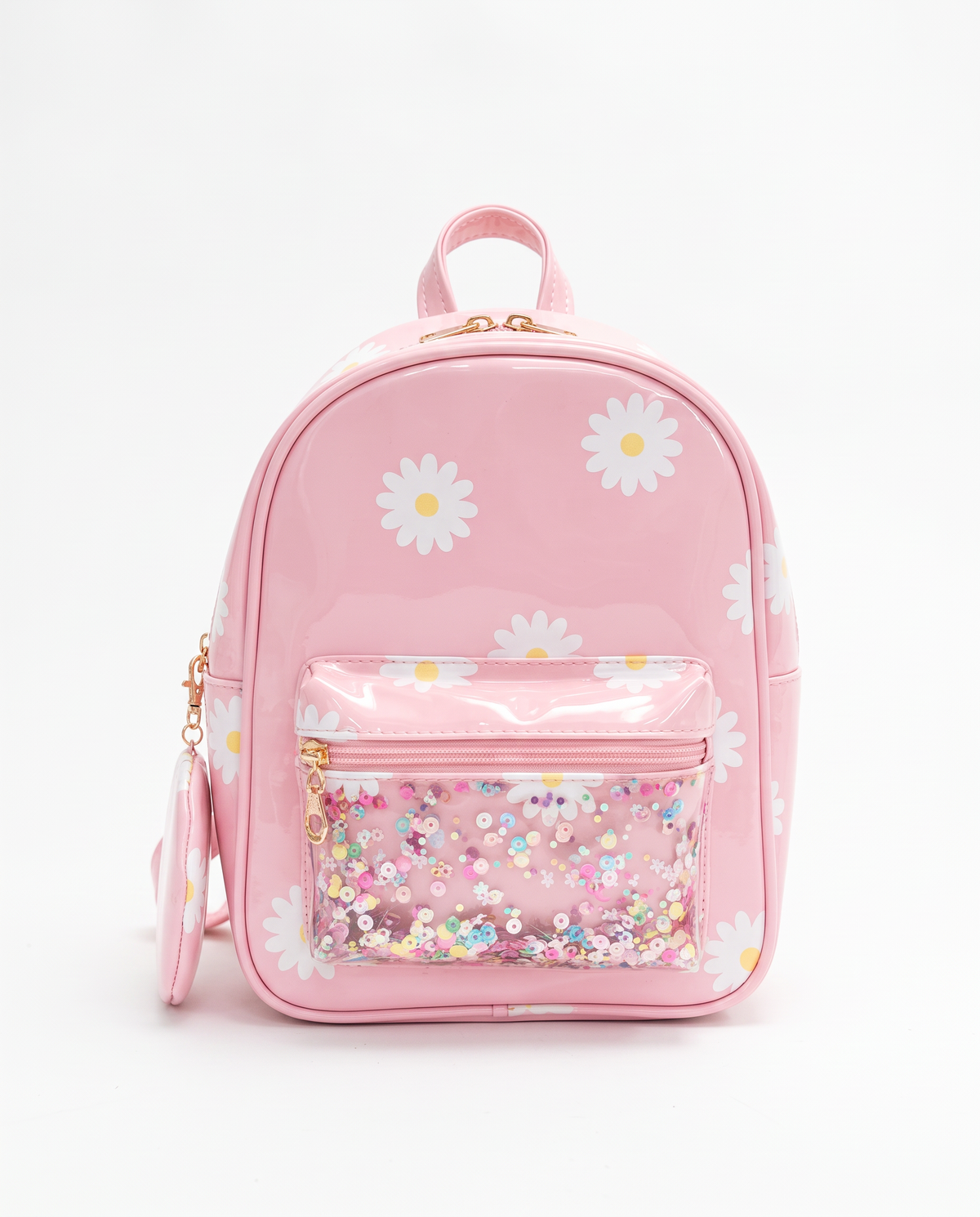 Zainetto bambina margherite plastificato con tasche - Rosa