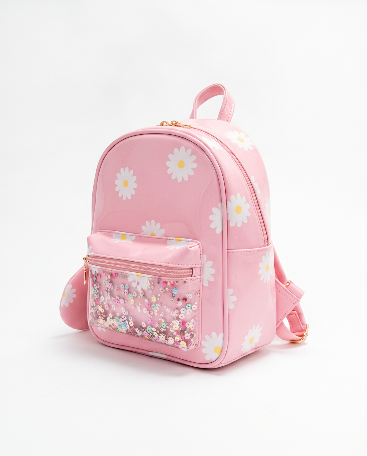 Zainetto bambina margherite plastificato con tasche - Rosa