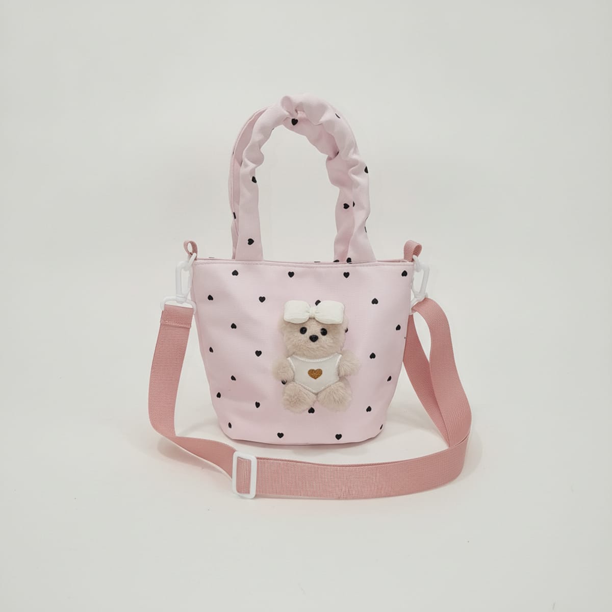 Borsetta bambina secchiello pois con orsetto - Rosa