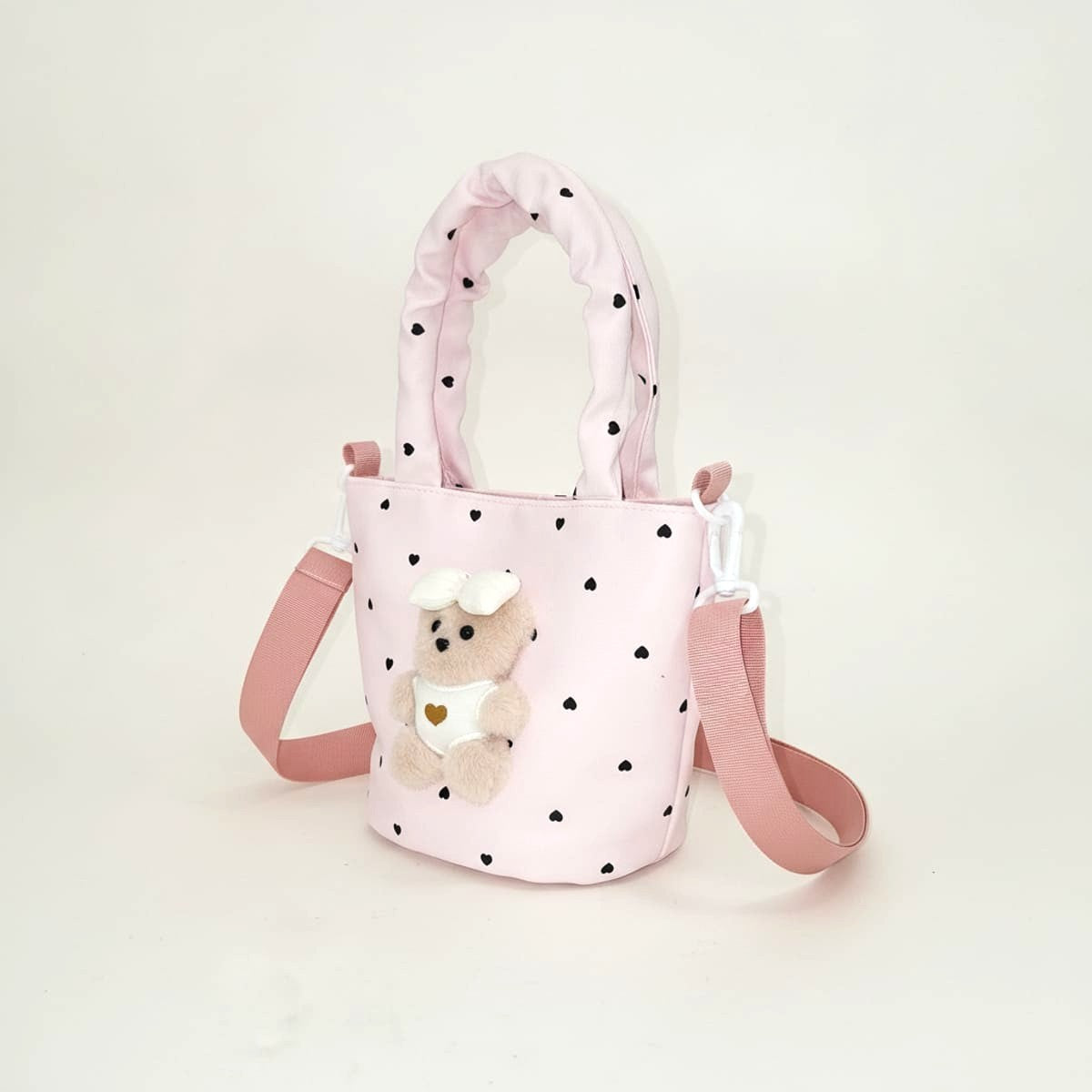Borsetta bambina secchiello pois con orsetto - Rosa