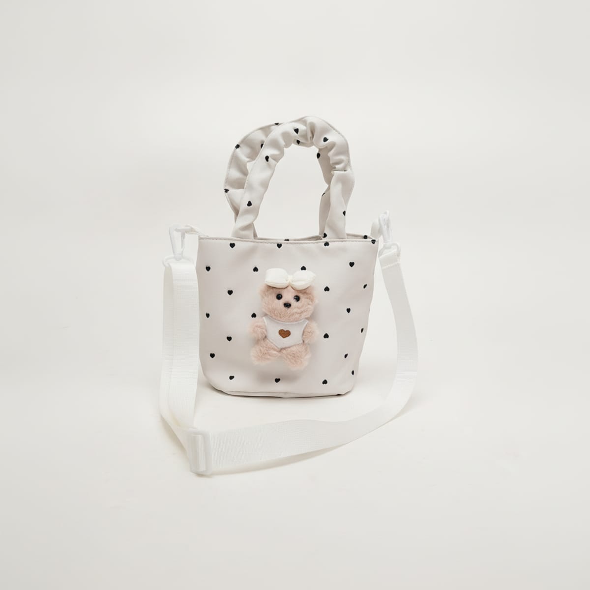 Borsetta bambina secchiello pois con orsetto - Beige
