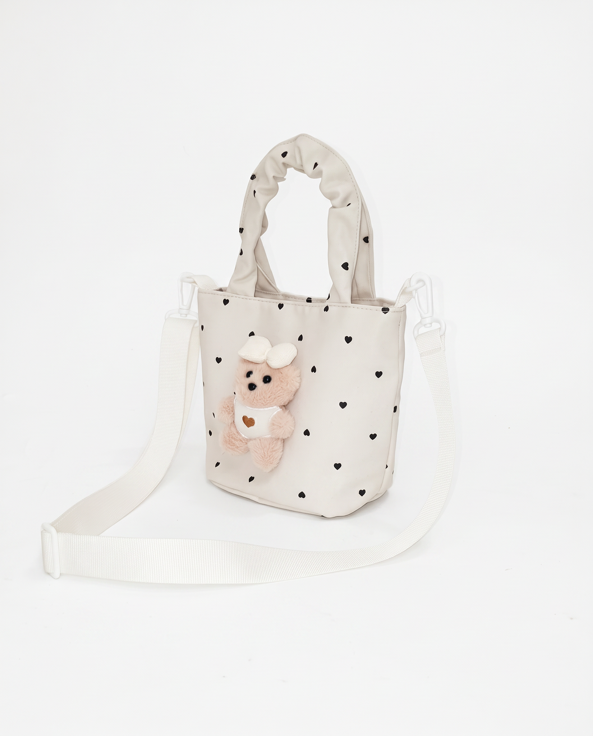 Borsetta bambina secchiello pois con orsetto - Beige