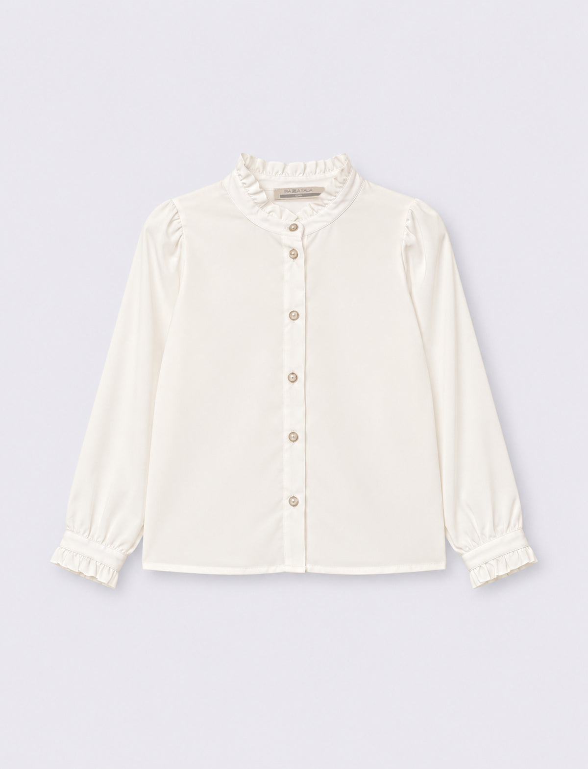 Camicia con colletto coreano e rouches - Bianco