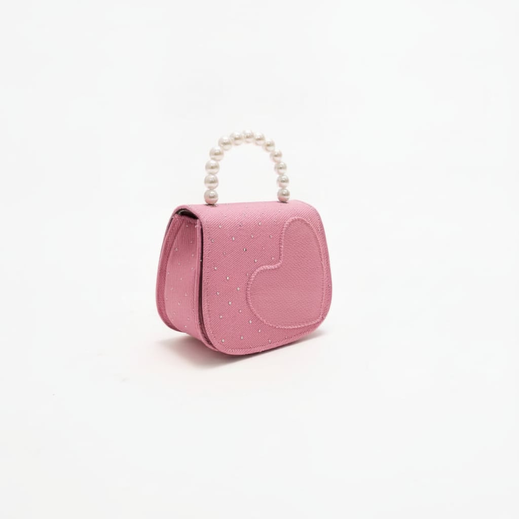 Borsetta bambina denim e strass manico perle - Rosa