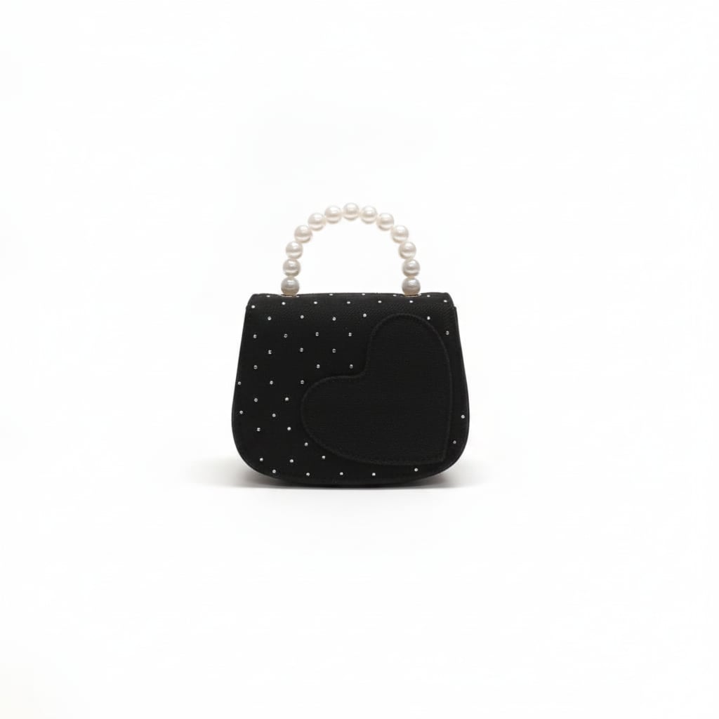 Borsetta bambina denim e strass manico perle - Nero
