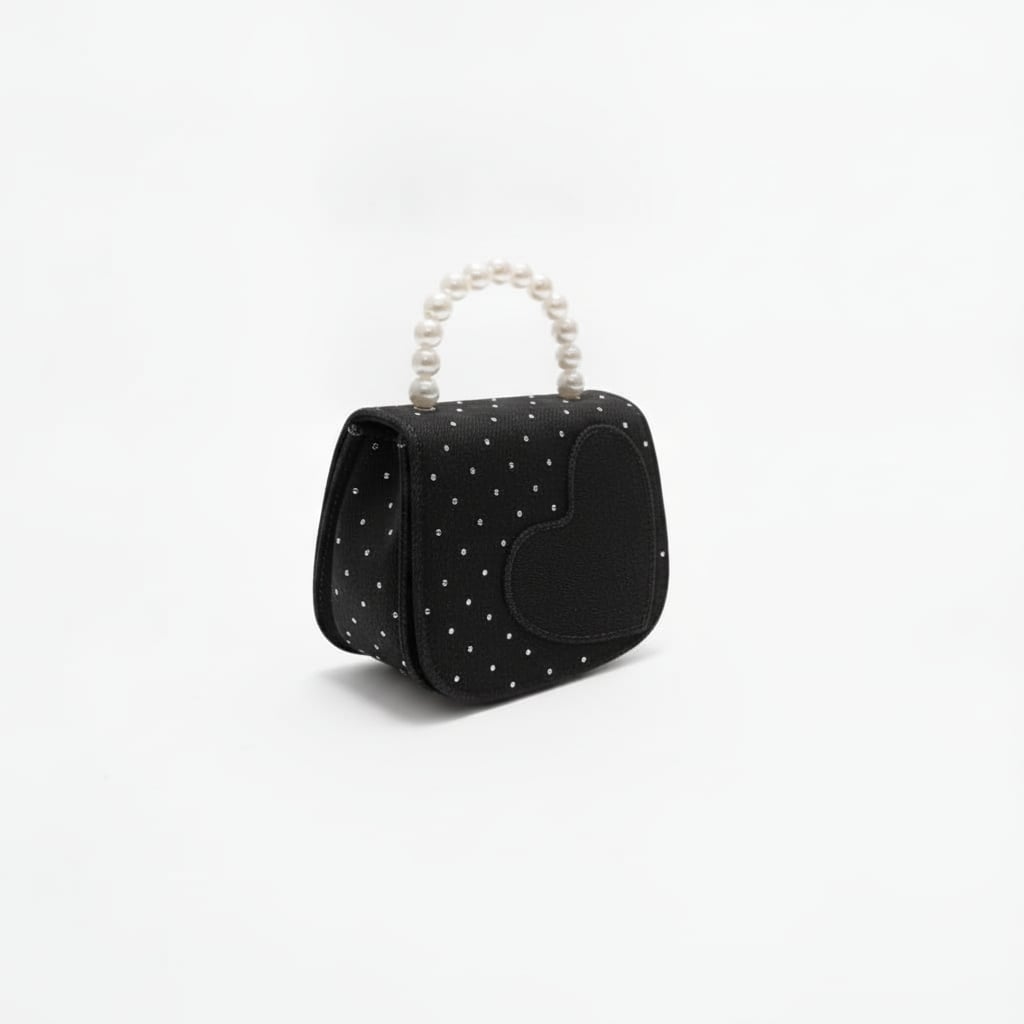 Borsetta bambina denim e strass manico perle - Nero