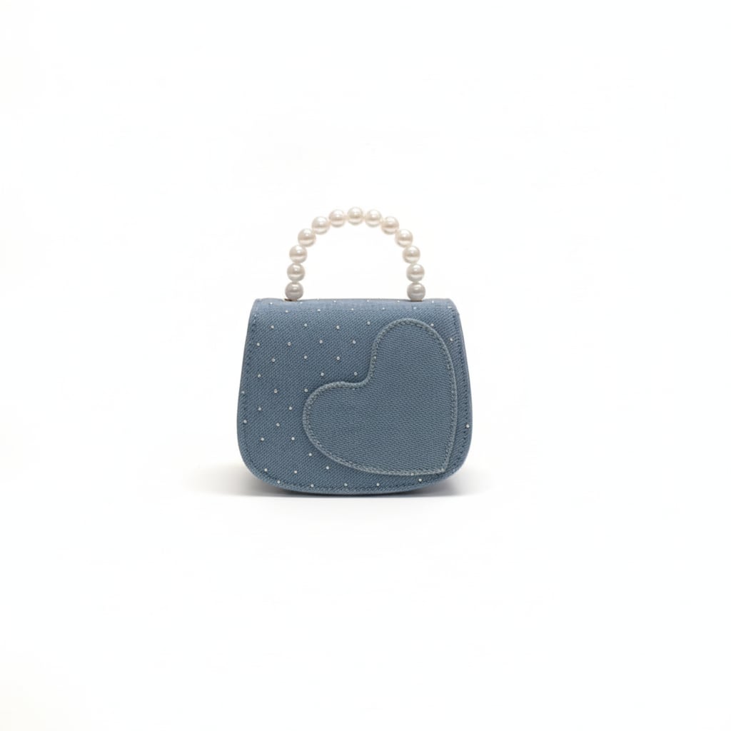 Borsetta bambina denim e strass manico perle - Denim