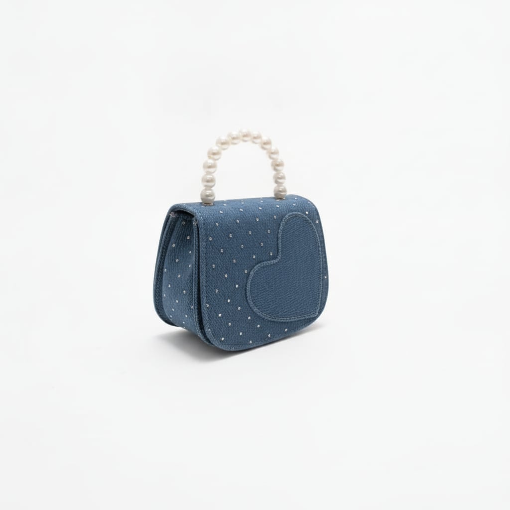 Borsetta bambina denim e strass manico perle - Denim