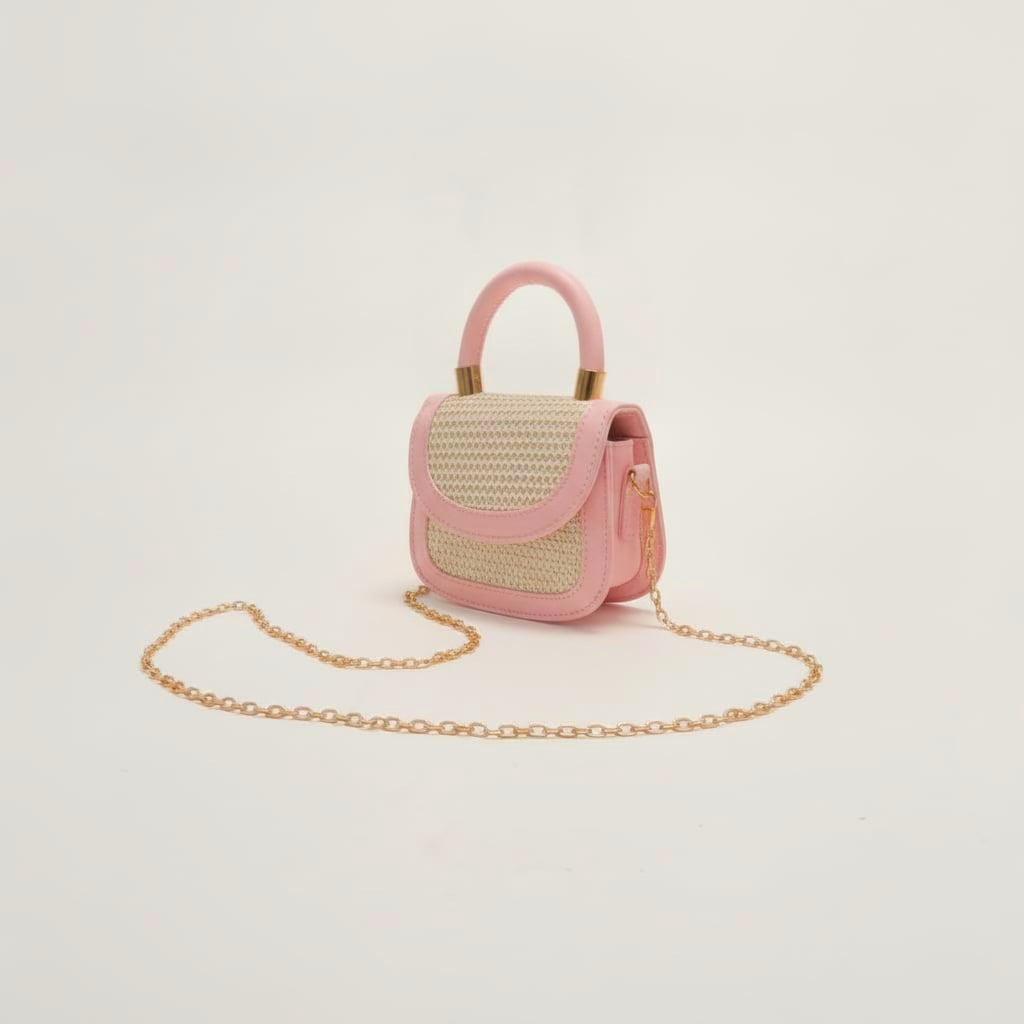 Borsetta bambina con patta effetto rafia - Rosa
