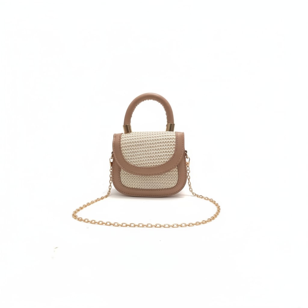 Borsetta bambina con patta effetto rafia - Beige