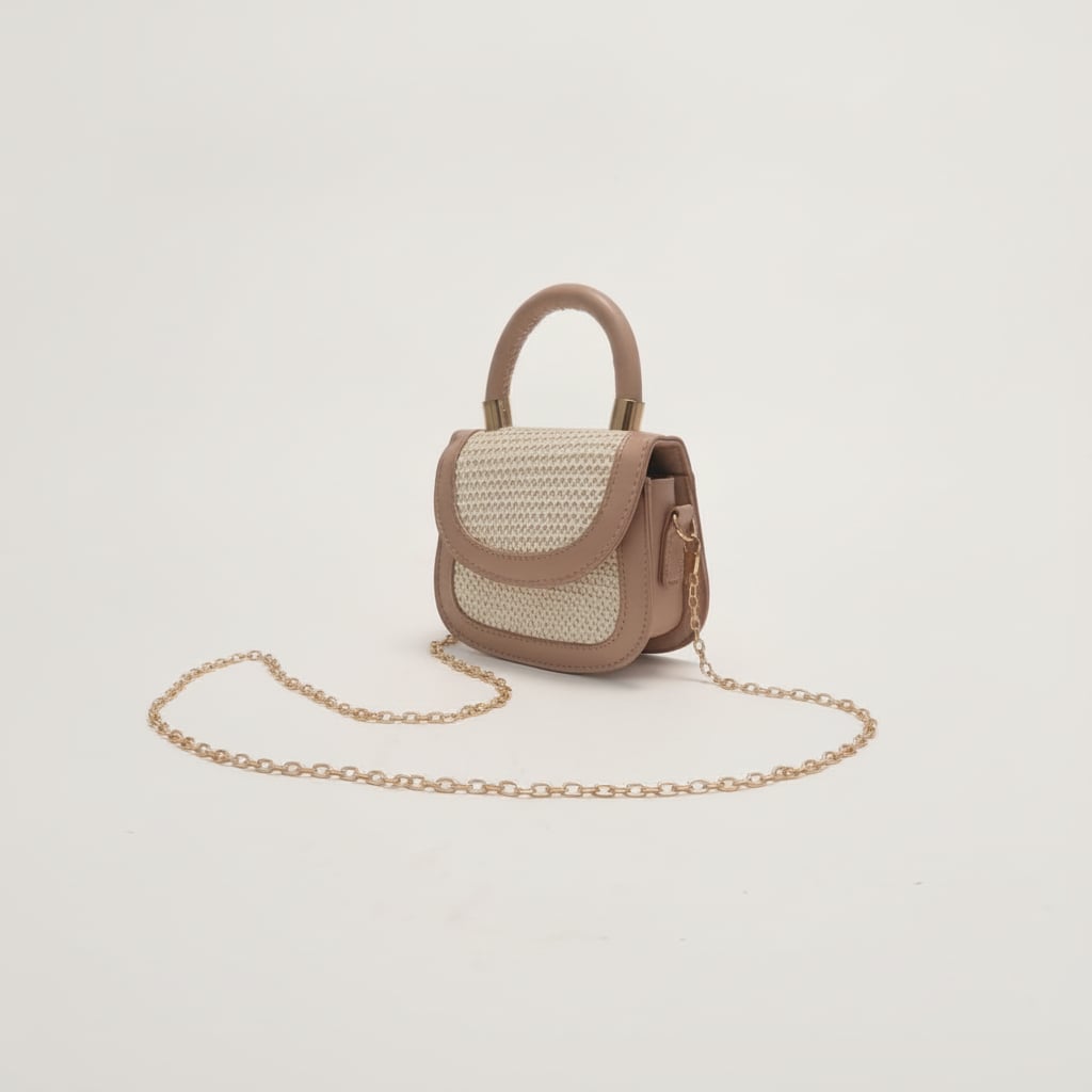 Borsetta bambina con patta effetto rafia - Beige