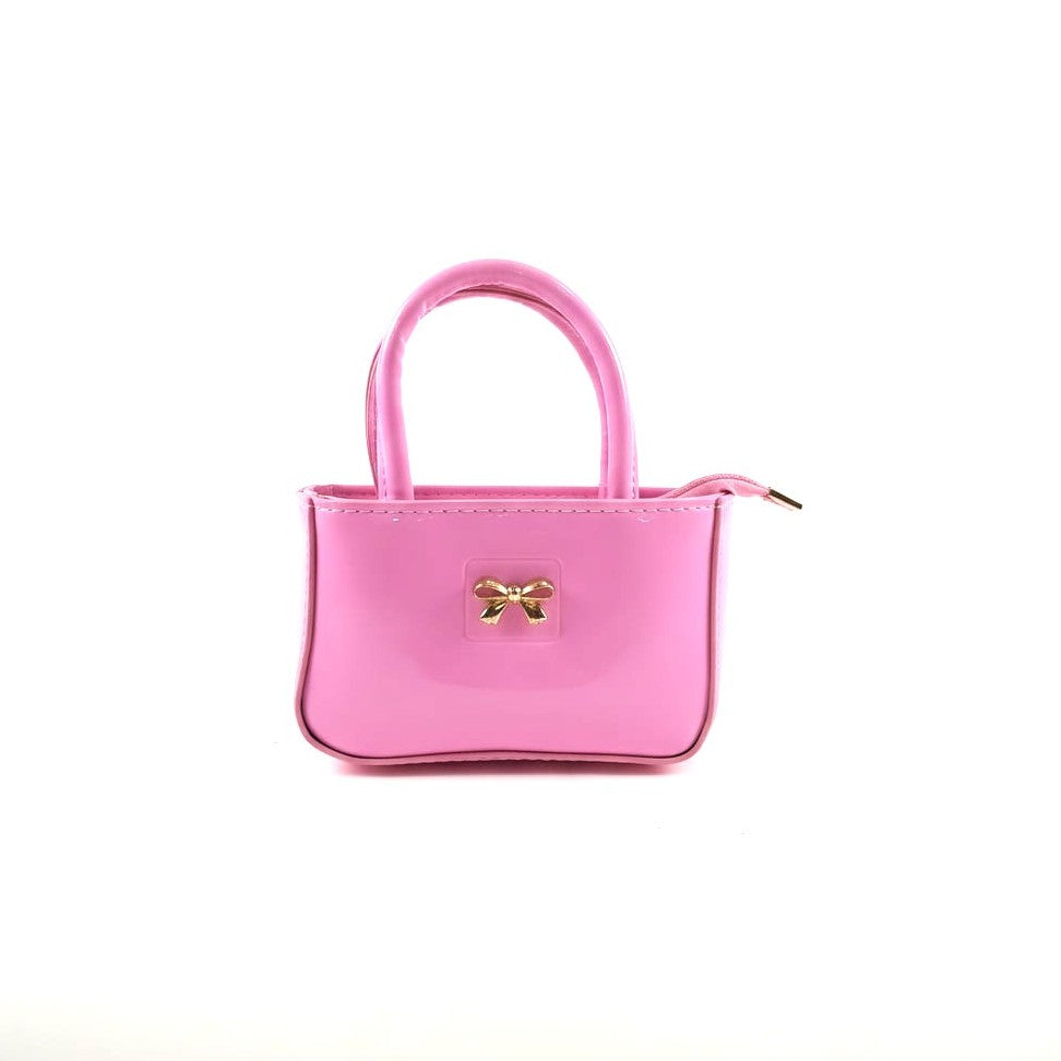 Borsetta bambina rettangolare lucida con manici - Rosa