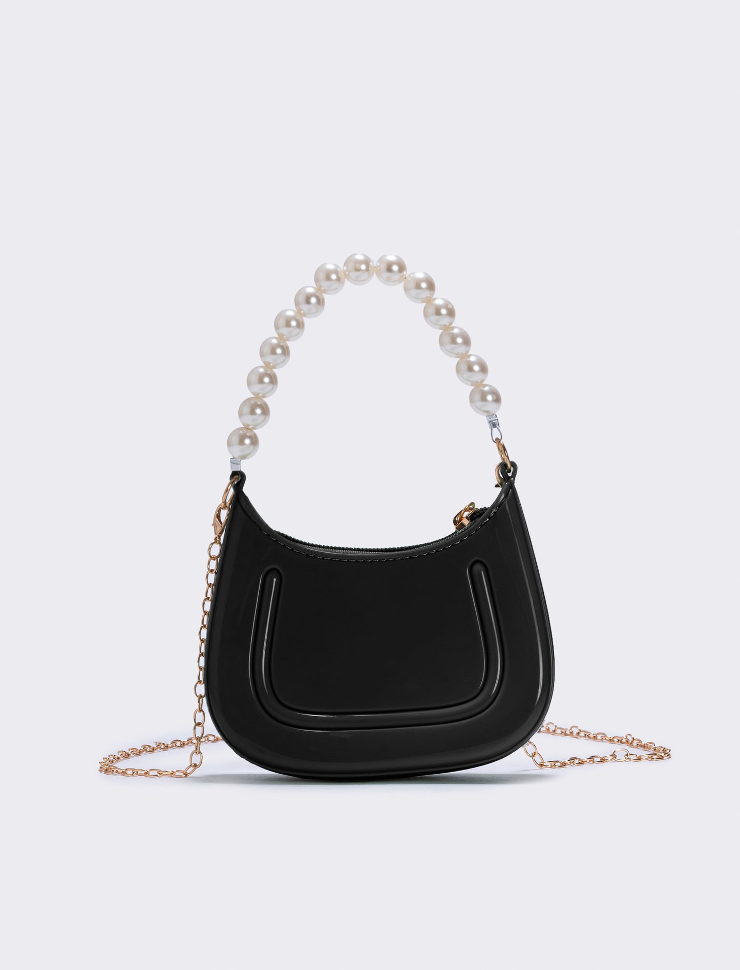 Bag with handle and elegant pearls - Black