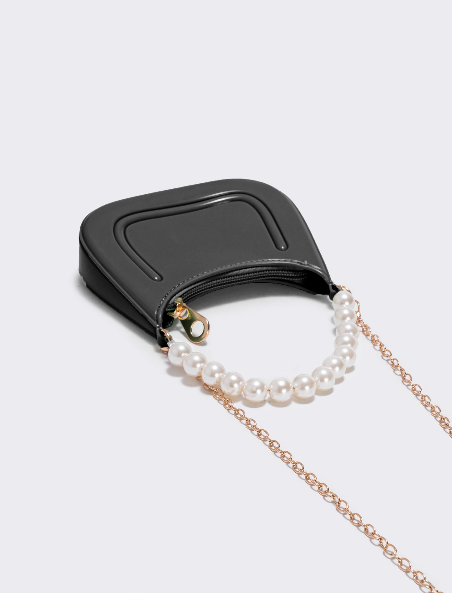 Bag with handle and elegant pearls - Black