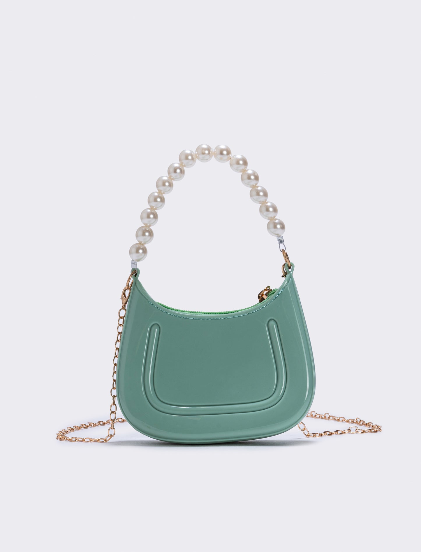 Bag with handle and elegant pearls - Green