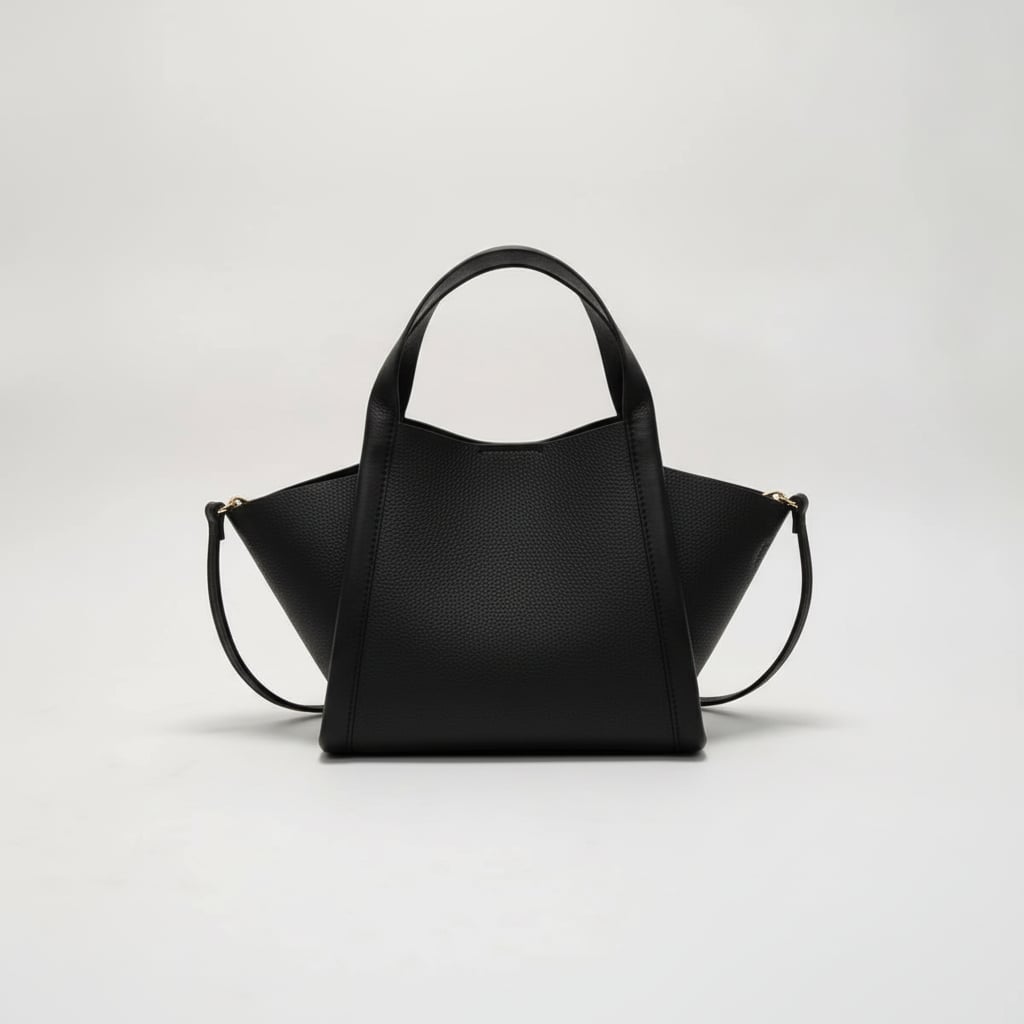Borsa donna a mano con fianco sporgente e tracolla - Nero