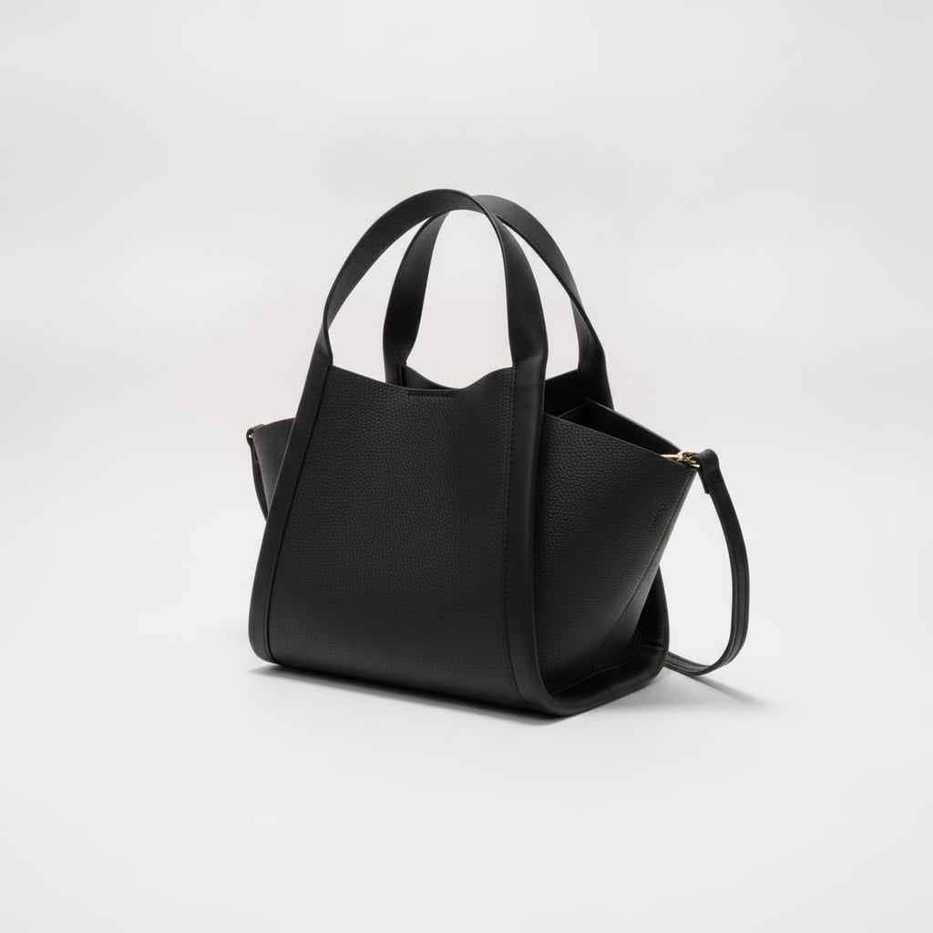 Borsa donna a mano con fianco sporgente e tracolla - Nero