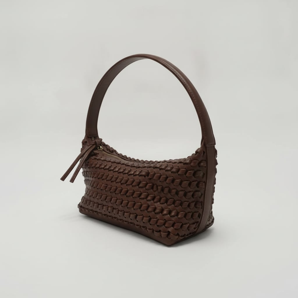 Borsa donna a spalla intreccio effetto pelle - Moro