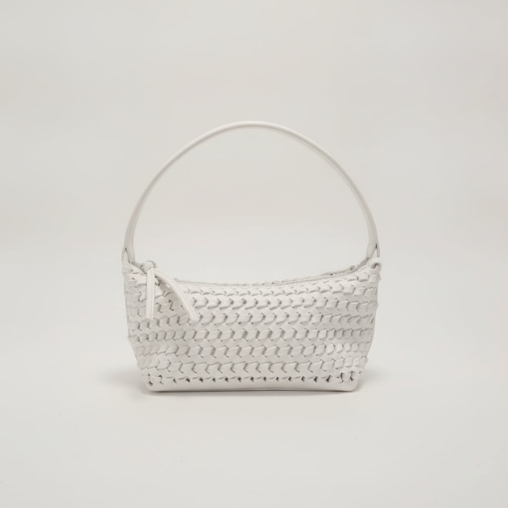 Borsa donna a spalla intreccio effetto pelle - Bianco panna