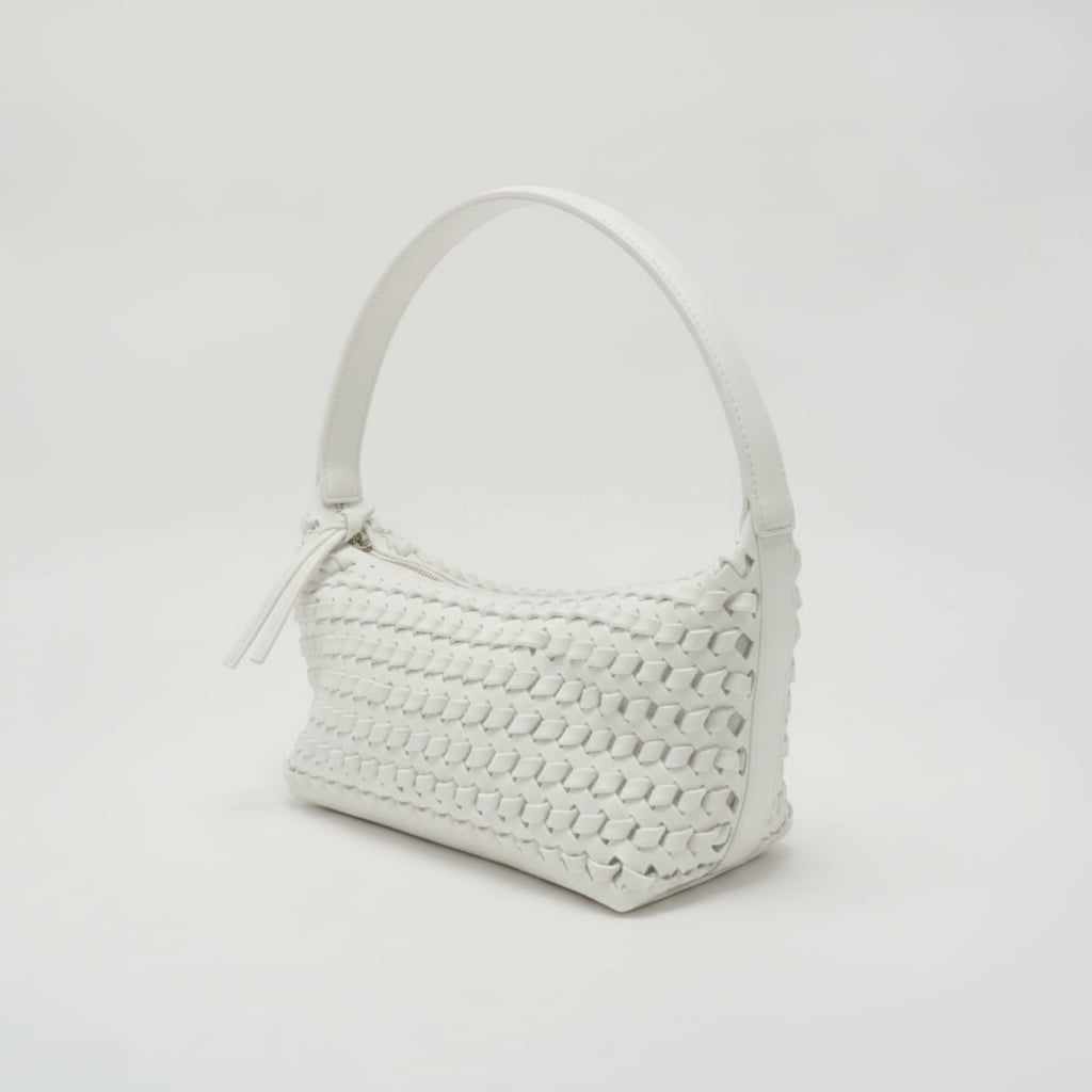 Borsa donna a spalla intreccio effetto pelle - Bianco panna