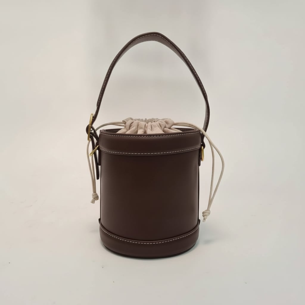Borsa donna secchiello con tracolla e coulisse - Moro