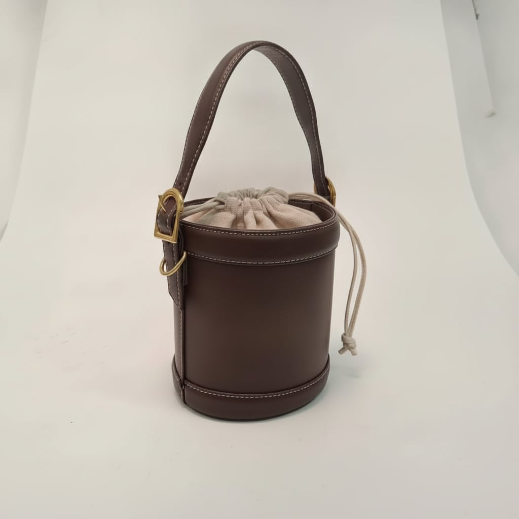 Borsa donna secchiello con tracolla e coulisse - Moro