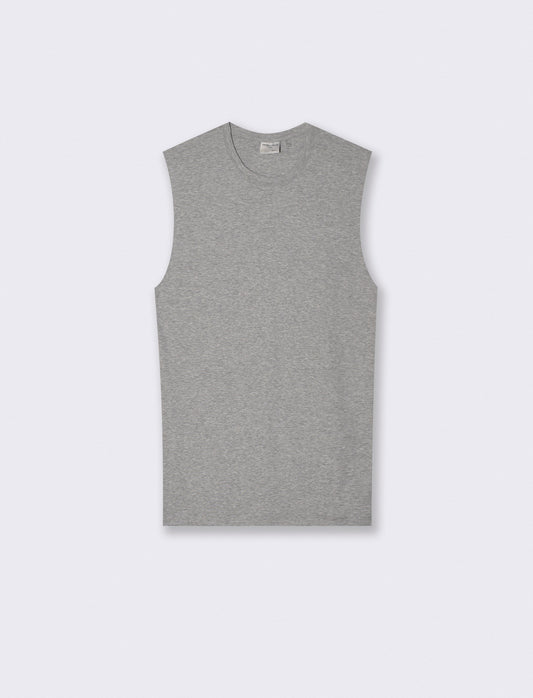 T-shirt slim fit senza maniche a coste - Grigio mel.