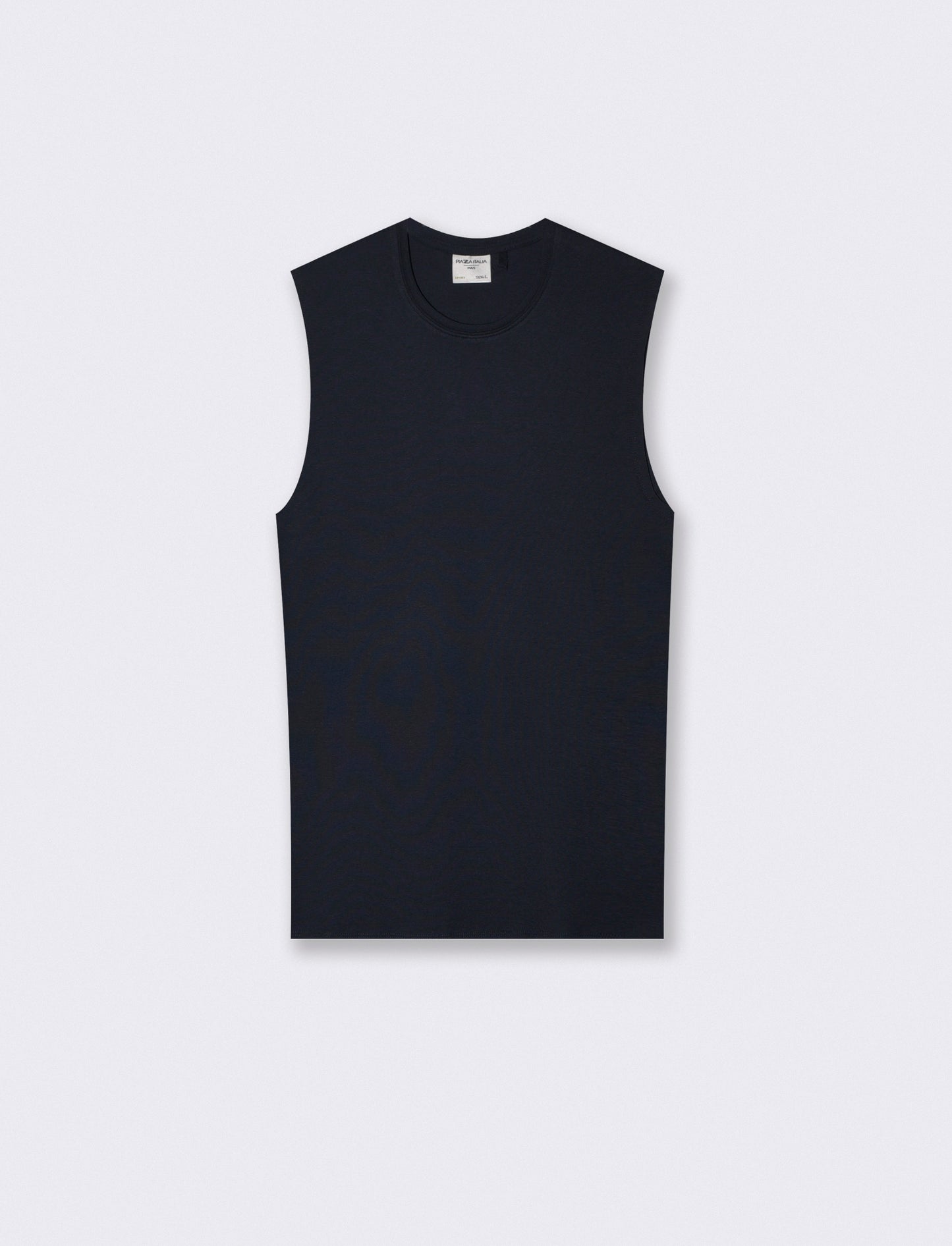 T-shirt slim fit senza maniche a coste - Blu